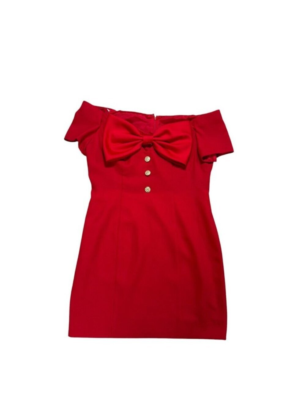 Vintage Custom Red Bow Cocktail Dress Medium Off Shoulder